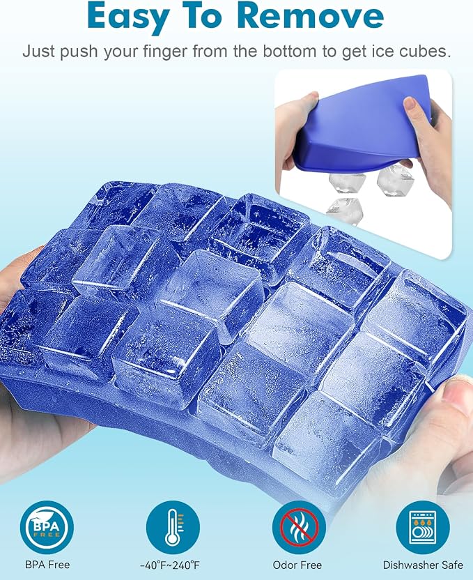 2 Pack Silicone Ice Cube Trays for Cocktail, Easy Release Square Ice Cubes Mold - Image 3