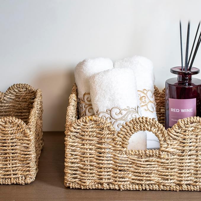 Scalloped Basket 2 Pack Wicker & Rattan Storage - Image 7