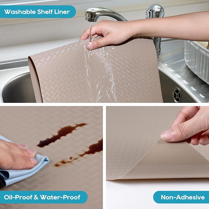 Beige Shelf Liners for Kitchen Cabinets Refrigerator Liners Waterproof & - Image 4