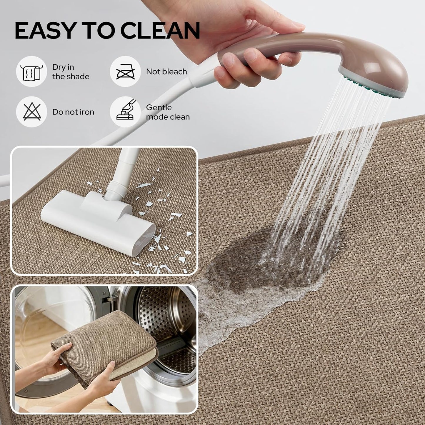 HOMEIDEAS Memory Foam Bathroom Rugs Set 2 Piece, Ultra Absorbent Quick Dry Bath Mats, Linen-Like Boho Bathroom Rug Set for Bath Floor, Shower & Tub (Beige, 32"x20" + 24"x17")