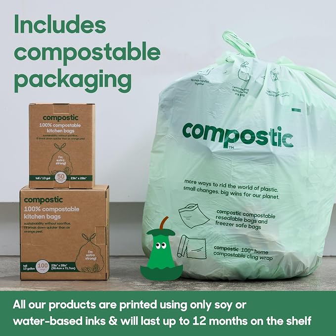 Compostic Home Compostable Trash Bags, 13 Gallon Tall Kitchen Rubbish Bags - Image 6