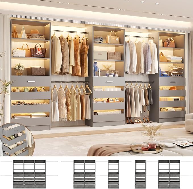 Aheaplus Closet System with 12 Drawers, 8.5-11.5Ft Wood Closet Organizer System - Image 3