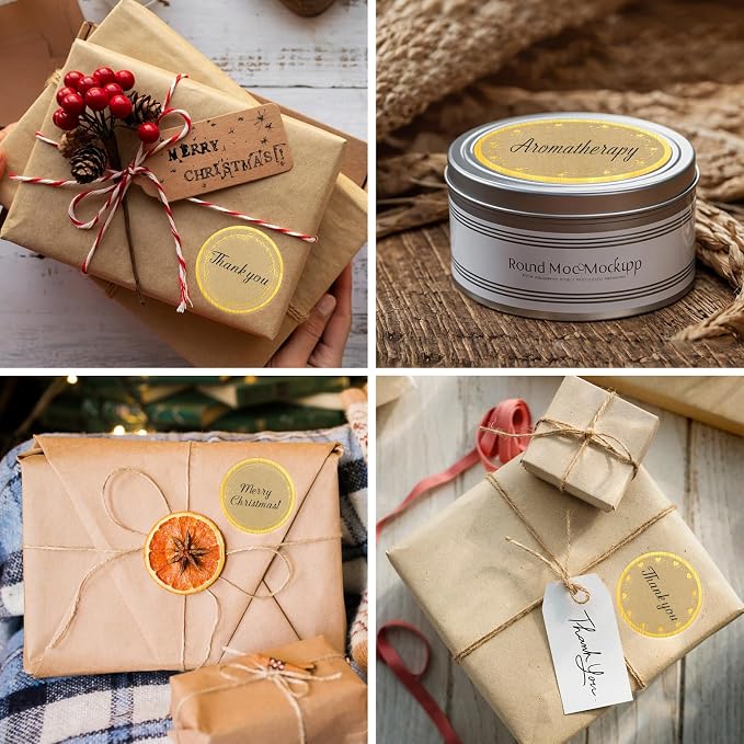 2" Kraft Label Stickers for Jars and Lids, 6 Different Gold Border Designs - Image 5