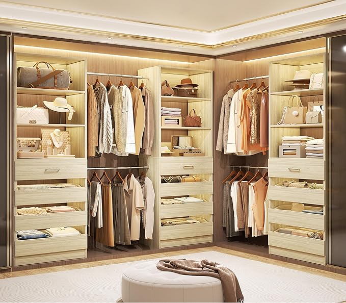 Aheaplus Closet System with 12 Drawers, 8.5-11.5Ft Wood Closet Organizer System by Aheaplus
