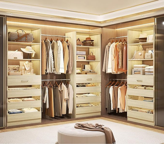 Aheaplus Closet System with 12 Drawers, 8.5-11.5Ft Wood Closet Organizer System by Aheaplus