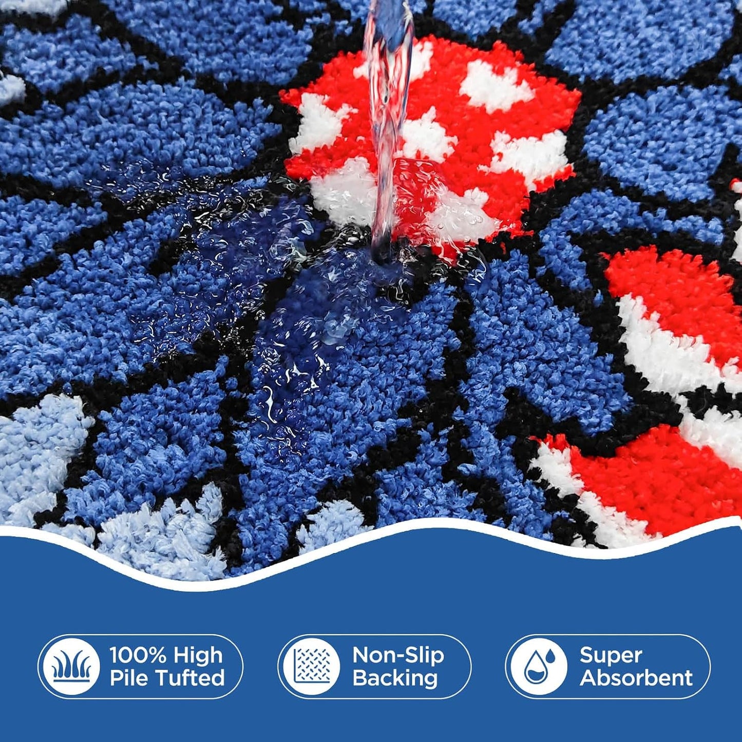 Mocsicka 4th of July Bathroom Rug, Non-Slip 250 Anniversary Patriotic Sunflower Bathroom Mat Machine Washable Tufted Independence Mat, Outdoor Soft Absorbent Rug (Red and Blue, 18x36 inch)