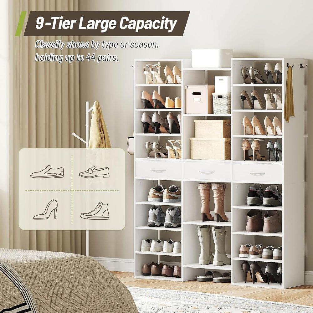 Tall Shoe Rack Set of 2, 9 Tiers Large Shoe Cabinet with Fabric Drawers, Hold...