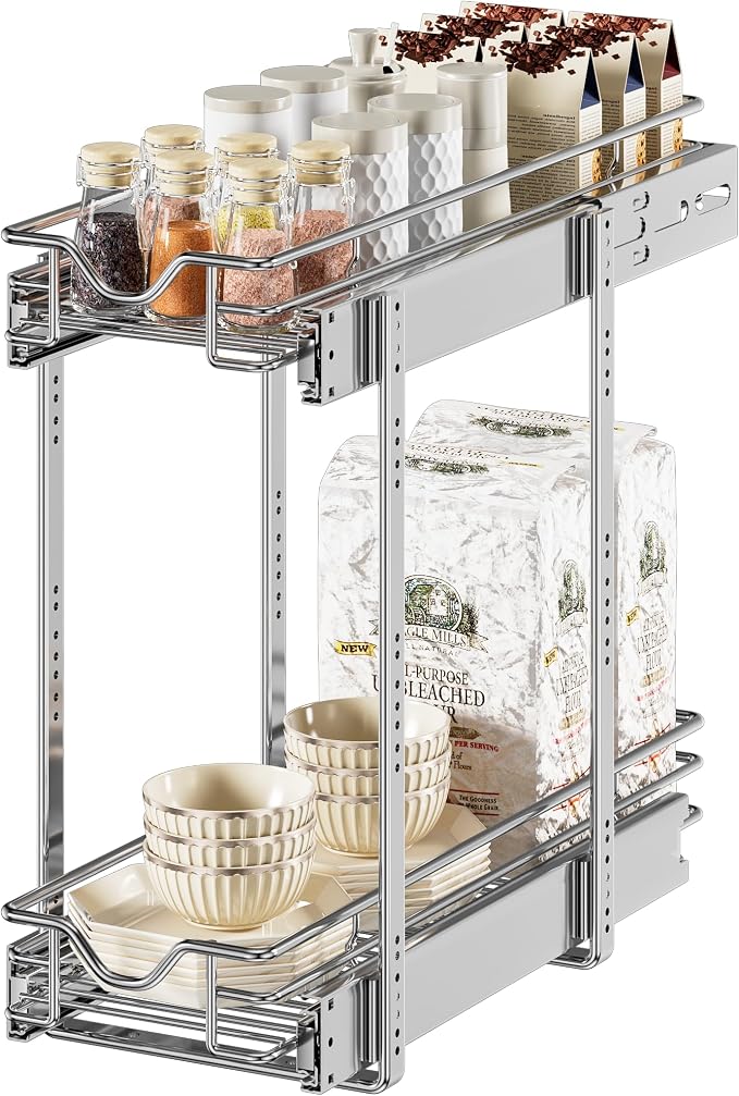 DINDON Pull Out Cabinet Organizer, Cabinet Pull Out Shelves, 2 Tier Pull Out by DINDON