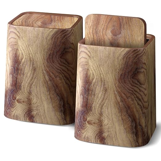 Wood Grain Plastic Trash Can Swing Top Lid, 4Gal/15L Farmhouse Wastebasket Bin by CiaoStilista