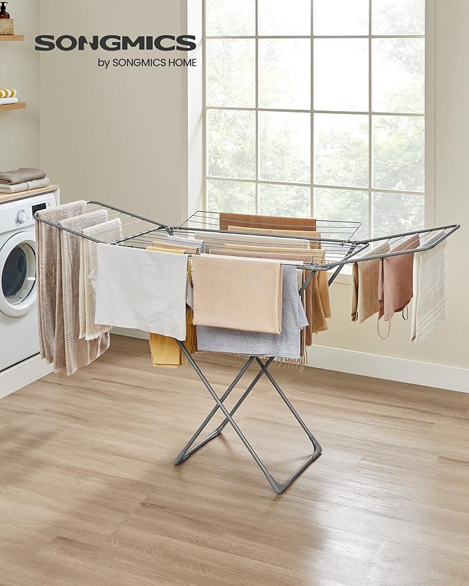 SONGMICS Clothes Drying Rack, Metal Laundry Drying Rack, Space-Saving,