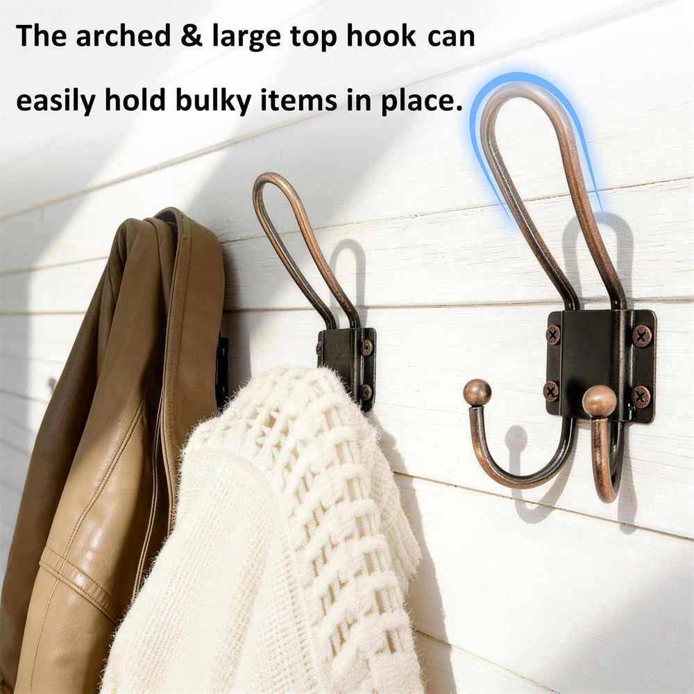 WEBI Coat Hooks Wall Mount,5 mm Thick,10 Large Rustic Triple Hooks,Heavy Duty...