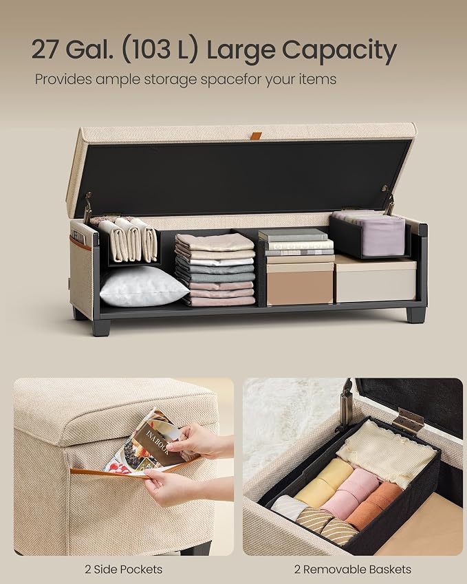 SONGMICS Storage Ottoman Bench, Storage Chest, 15.7 x 43.3 x 15.7 Inches