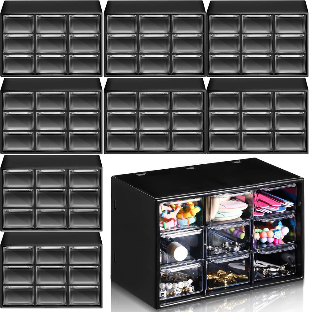 Rtteri 9 Pieces Mini Drawer Organizer Plastic Desktop Storage Box, Black