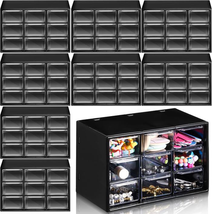 Rtteri 9 Pieces Mini Drawer Organizer Plastic Desktop Storage Box, Black