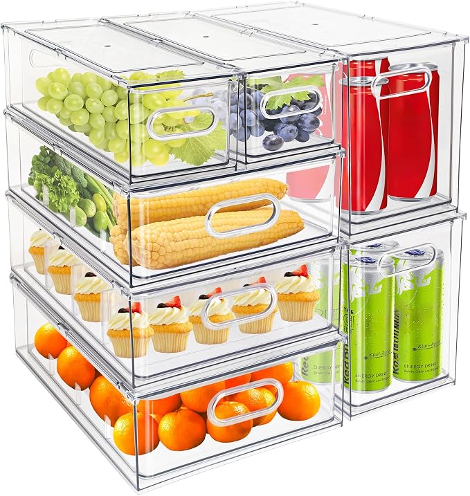 MineSign 7 pack Stackable Refrigerator Organizer Bins Pull-Out Drawers by MineSign