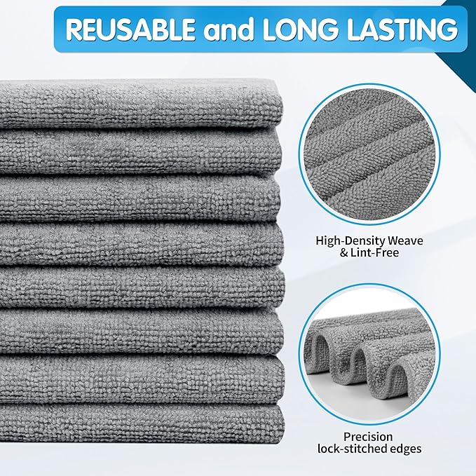 FIXSMITH Grey Microfiber Cleaning Cloth -Pack of 8, Highly Absorbent Cleaning - Image 2