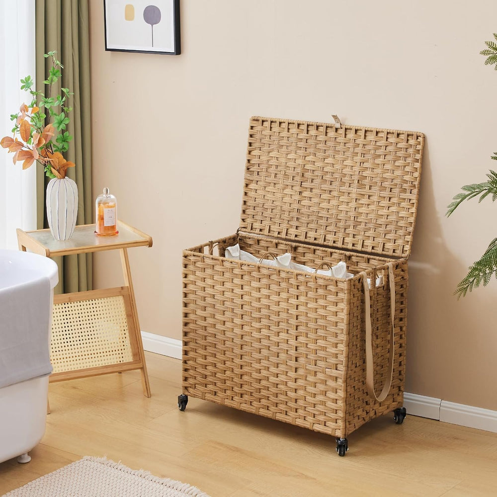 Laundry Hamper with Wheels, 34.3 Gallon(130L) Rolling Laundry Basket with Lid...