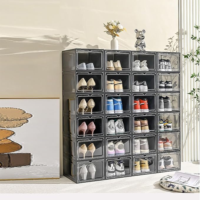 XXL Drop Front Shoe Storage Box Stackable, 8 Pack Shoe Display Case Fit US 15 - Image 2