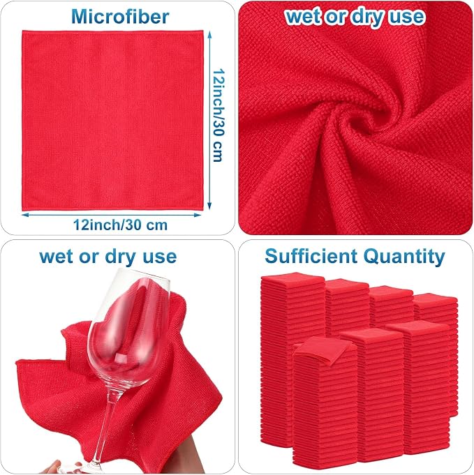 Tenare 100 Pack 12'' x 12'' Microfiber Cleaning Cloths Reusable Cleaning Rags - Image 2