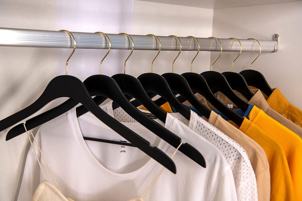 20 Luxury 16.5" Ultra Thin Space Saving Black Wooden Hangers, 360 Degree...