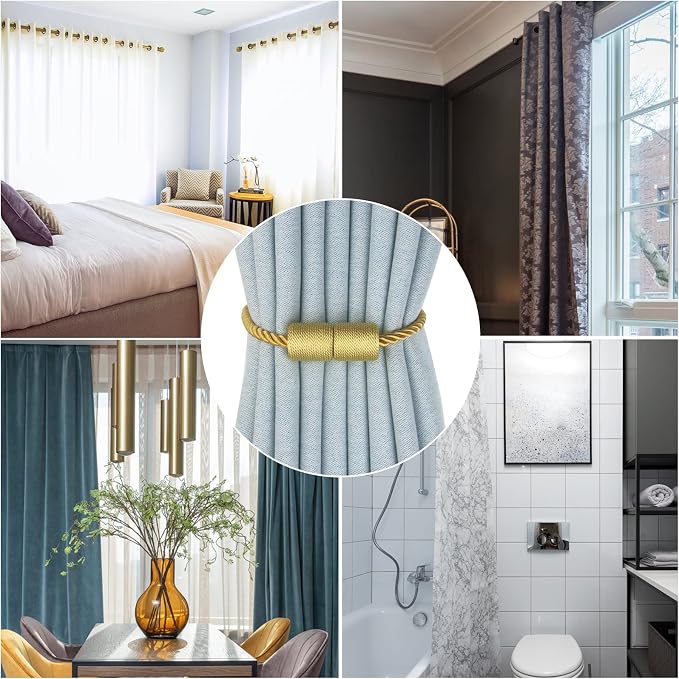 Magnetic Curtain Tiebacks 4 Pack Gold Curtain Rope Tieback Curtain Holders - Image 6