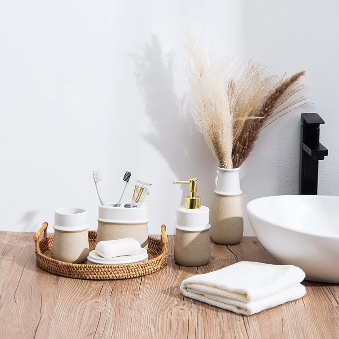 Beige Ceramic Soap Dispenser for Kitchen, Refillable Hand Dispenser - Image 5