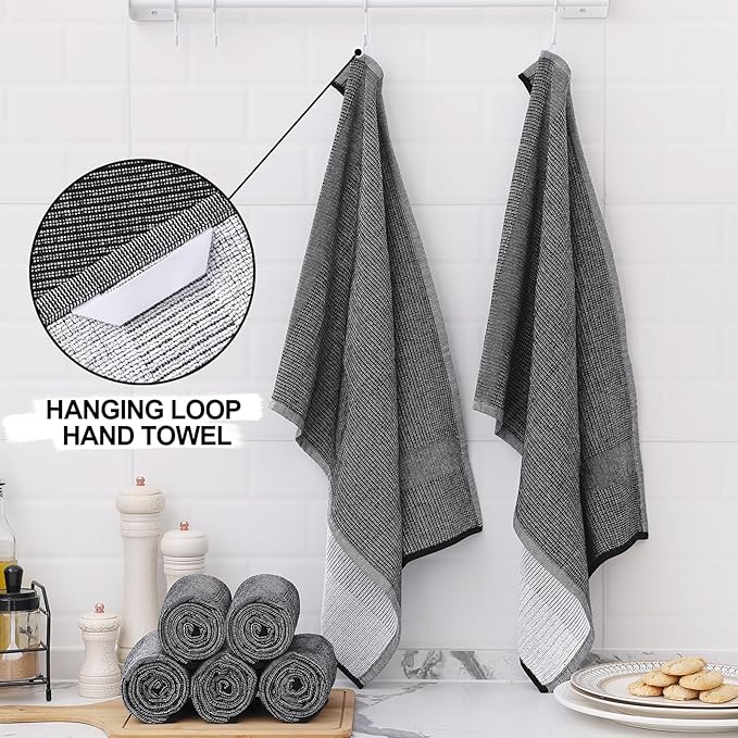 Homaxy Premium Kitchen Towels, Large Cotton Kitchen Hand Towels, Flat and Terry - Image 3
