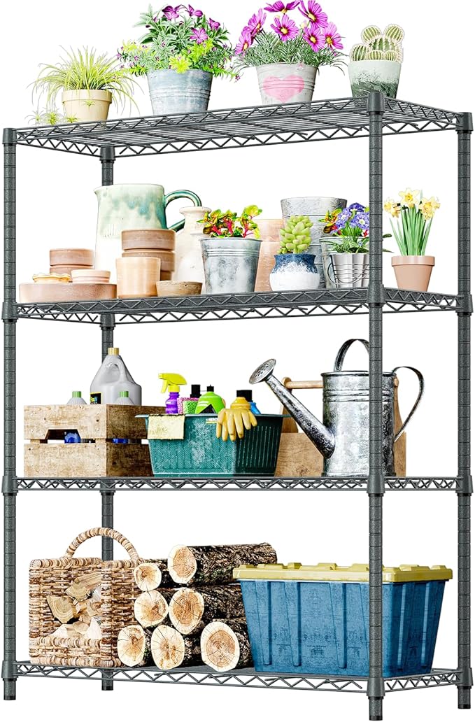 IZEUK Outdoor Metal Storage Shelving Unit, 4-Tier Heavy Duty Wire Rack Organizer by IZEUK