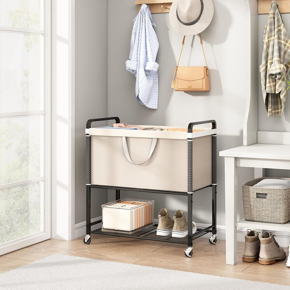 Laundry Hamper Rolling Sorter: 120L Large Basket with Wheels Removable Bag