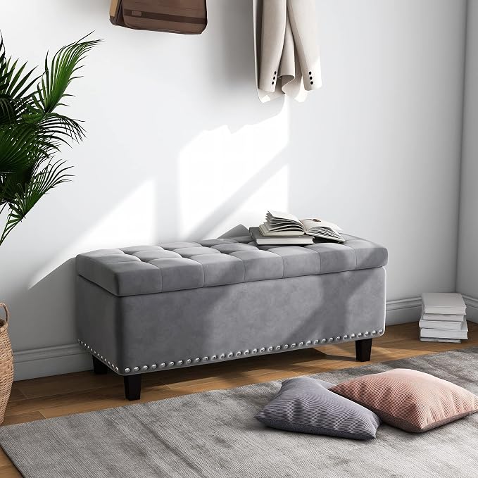 Ottoman with Storage, Storage Ottoman Bench with Button-Tufted, Upholstered End by DREAMSIDEA