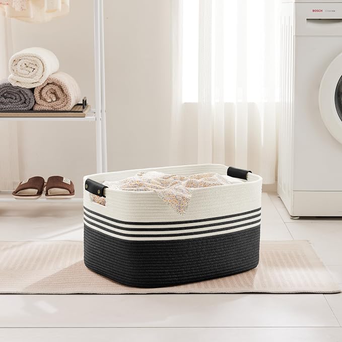 60L Large Laundry Basket with Leather Handles - Image 3