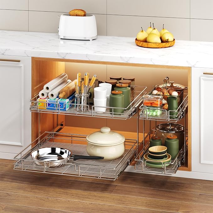 2 Tier Individual Pull Out Cabinet Organizer 25½" W x 21½" D, Heavy Duty - Image 6