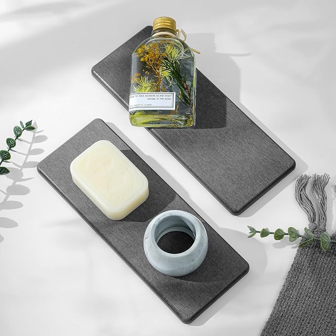 2PCS Bathroom Trays, Water Absorbing Diatomite Stone Quick Drying Mat by Razborci