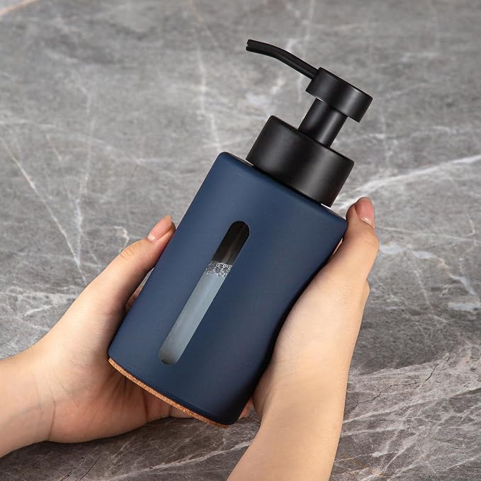 Enra Glass Hand Soap Dispenser, 12oz Navy Blue Liquid Bathroom Soap Dispenser - Image 6