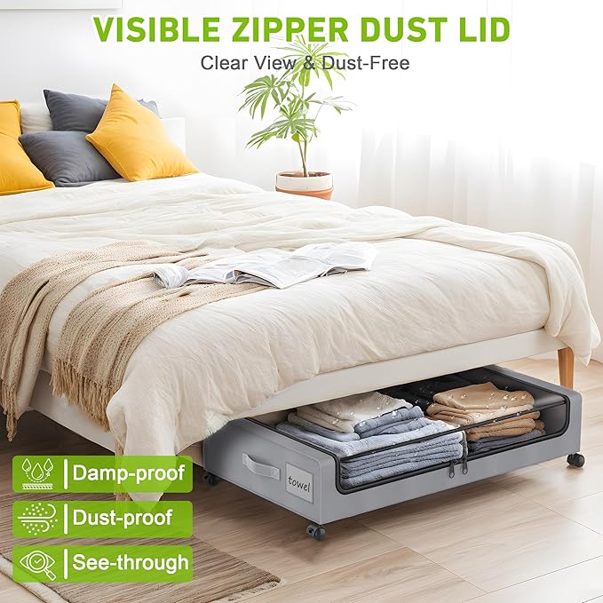 Under Bed Storage with Wheels, Underbed Storage Bins, XXL 60L Rolling Metal - Image 7
