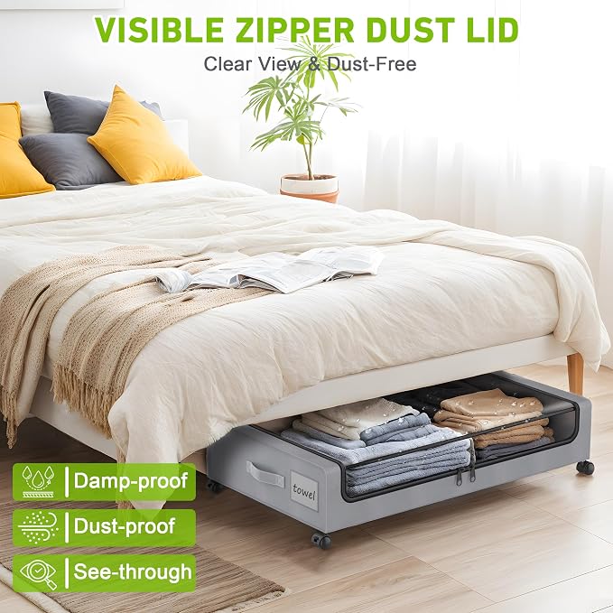 Under Bed Storage with Wheels, Underbed Storage Bins, XXL 60L Rolling Metal - Image 6