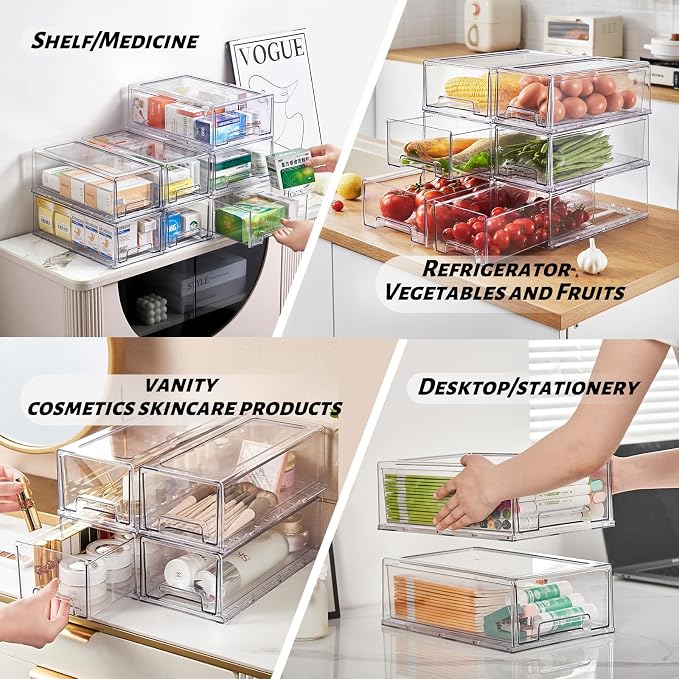 PeJeyiee 2 Pack Clear Stackable Refrigerator Organizers and Storage Drawers - Image 5