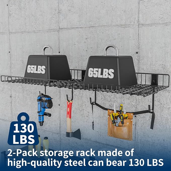 2 Pack Garage Wall Shelf, Wall Mounted Storage Shelves, Heavy Duty Metal Shelves - Image 4