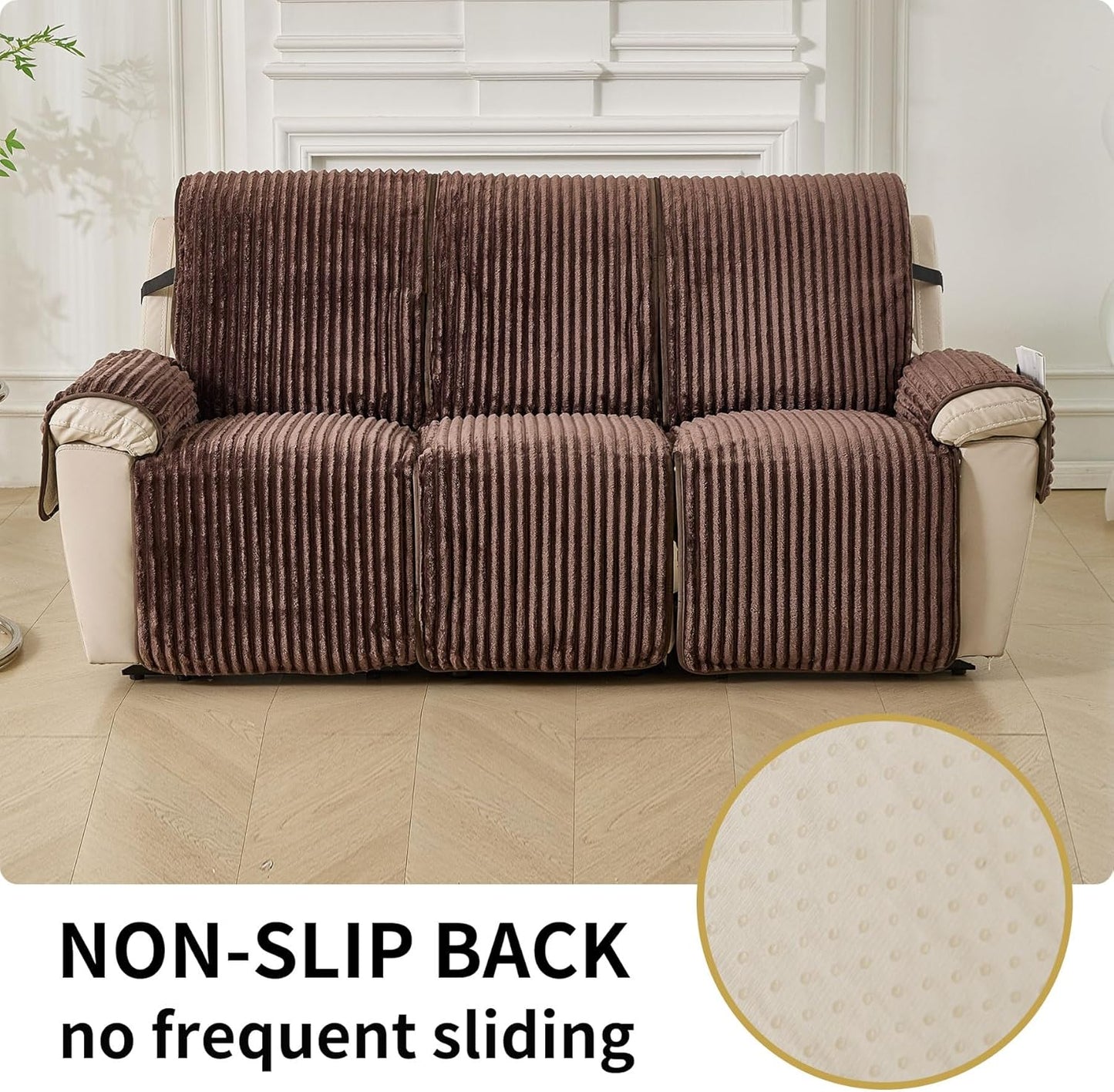 HAOMAIJIA Waterproof Recliner Couch Cover Non-Slip Reclining Couch Covers Faux Fur Soft Thick Washable Recliner Sofa Covers 3 Seater Furniture Protector with Elastic for Dogs pet (Brown, 3 Seater)