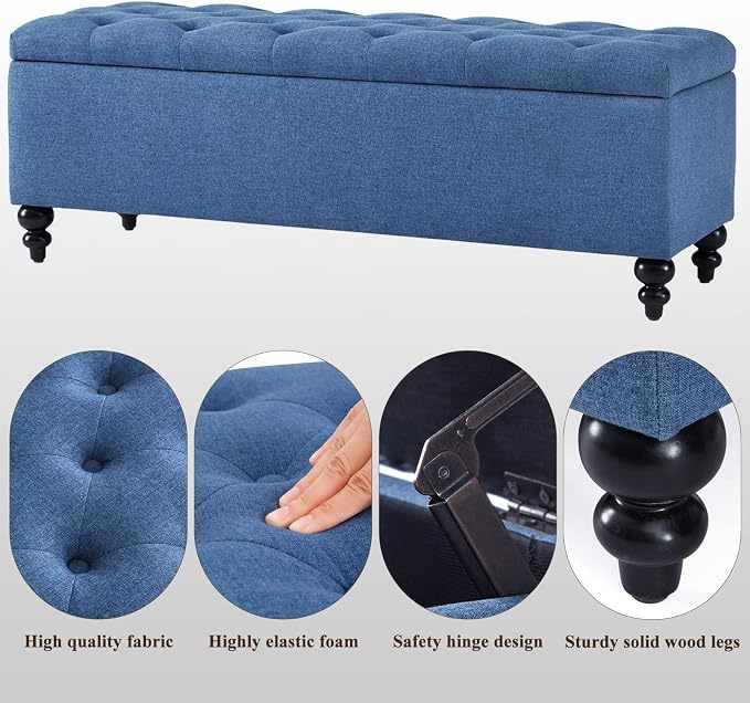 Storage Ottoman 50.2 Inches Upholstered Fabric Storage Ottoman Bench，Button - Image 5
