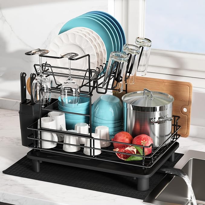 JASIWAY 2 Tier Black Large Stainless Steel Dish Drainers Drying Rack by JASIWAY