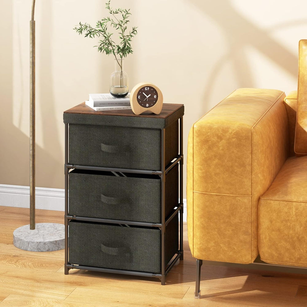 GOFLAME Fabric Dresser Set of 2 with 3 Drawers, Nightstand for Bedroom, Bedsi...