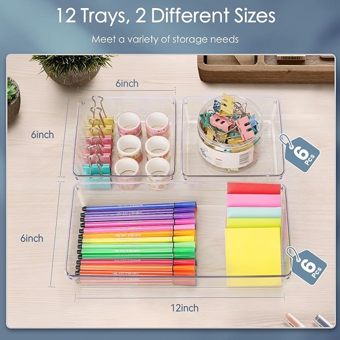 12 Pack Large Clear Plastic Drawer Organizer Set, Acrylic Bathroom Organizer - Image 3