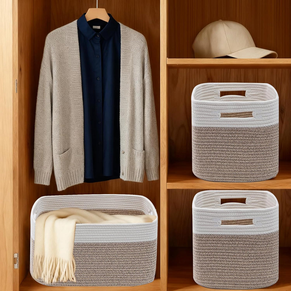 3 Pack Woven Baskets,Storage Baskets for Shelves with Handles