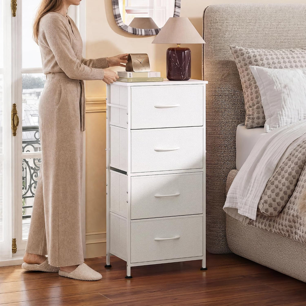 WLIVE Small Dresser Nightstand for Bedroom, 4 Drawers, White