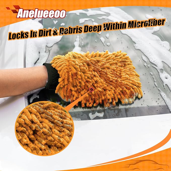 4 Pack Car Wash Mitt Microfiber, Premium Chenille Microfiber Wash Car Mitts - Image 5