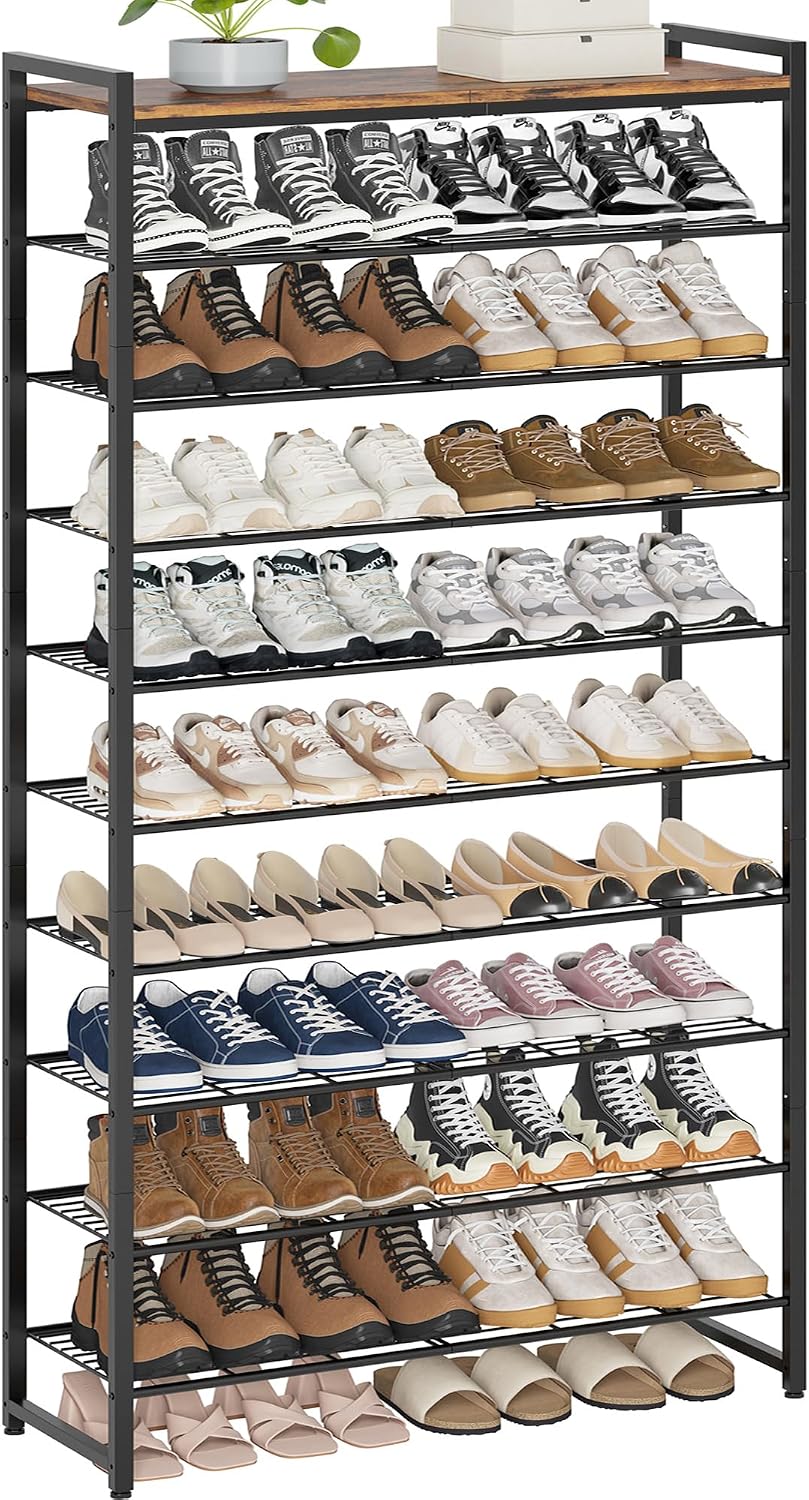 10 Tier Shoe Rack Organizer for 40-50 Pairs, Tall Metal Shoe Storage Shelf wi...