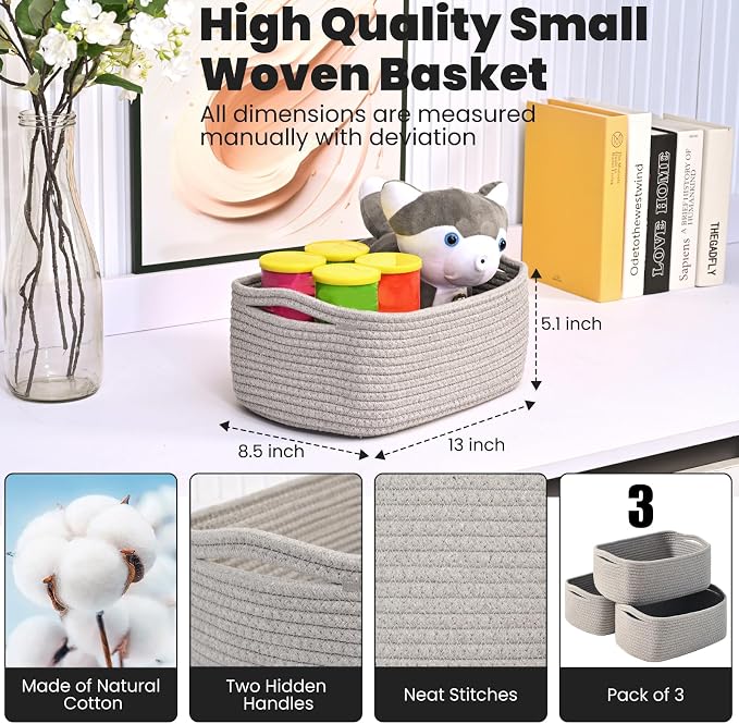 Small Grey Baskets for Organizing, Woven Baskets for Storage, Small Organizer - Image 3