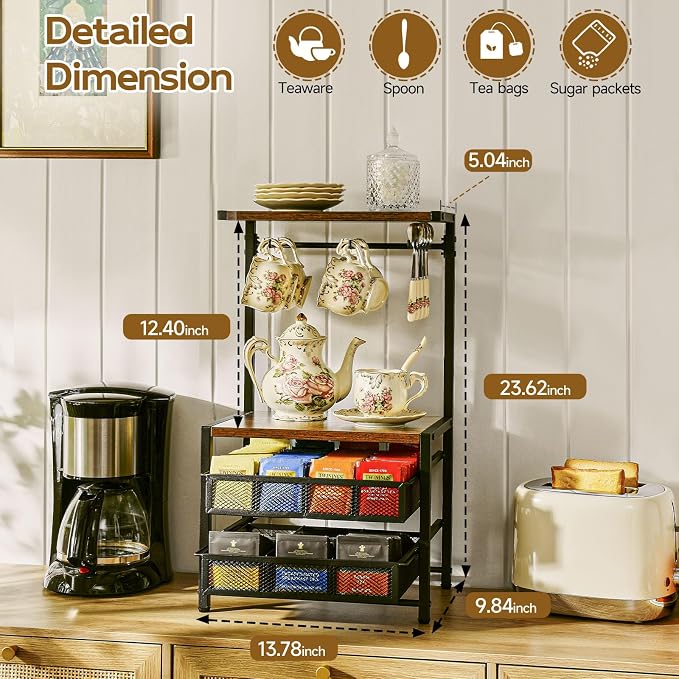 Pinzoveco Tea Bag Organizer, Large Tea Organizers and Storage Box, 2 Drawers - Image 3