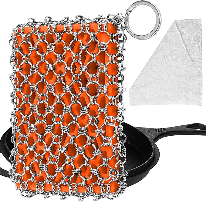 Most Flexible Cast Iron Scrubber, 316L Cast Iron Cleaner Chainmail Scrubber by Betterqualitybetterlife